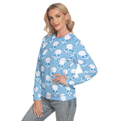 Blue Skull Pattern Slim Round Neck Sweatshirt - Wonder Skull