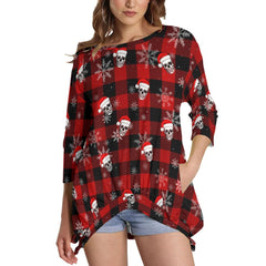 Skull Buffalo Plaid Sweatshirt With Irregular Pleated Hem - Wonder Skull