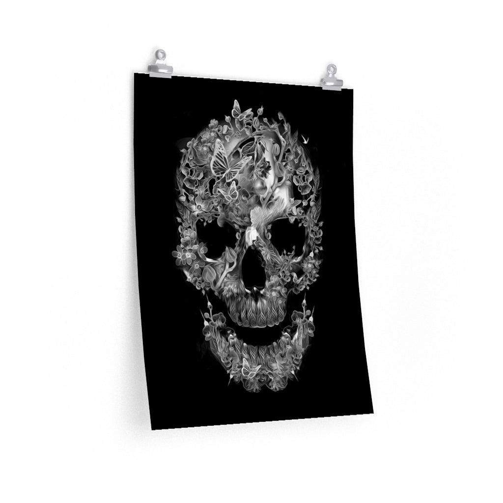 Gothic Skull Flower And Butterfly Art Premium Matte Vertical Posters - Wonder Skull