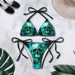 Ocean Green Skull Gothic Micro Triangle Bikini Swimsuit - Wonder Skull