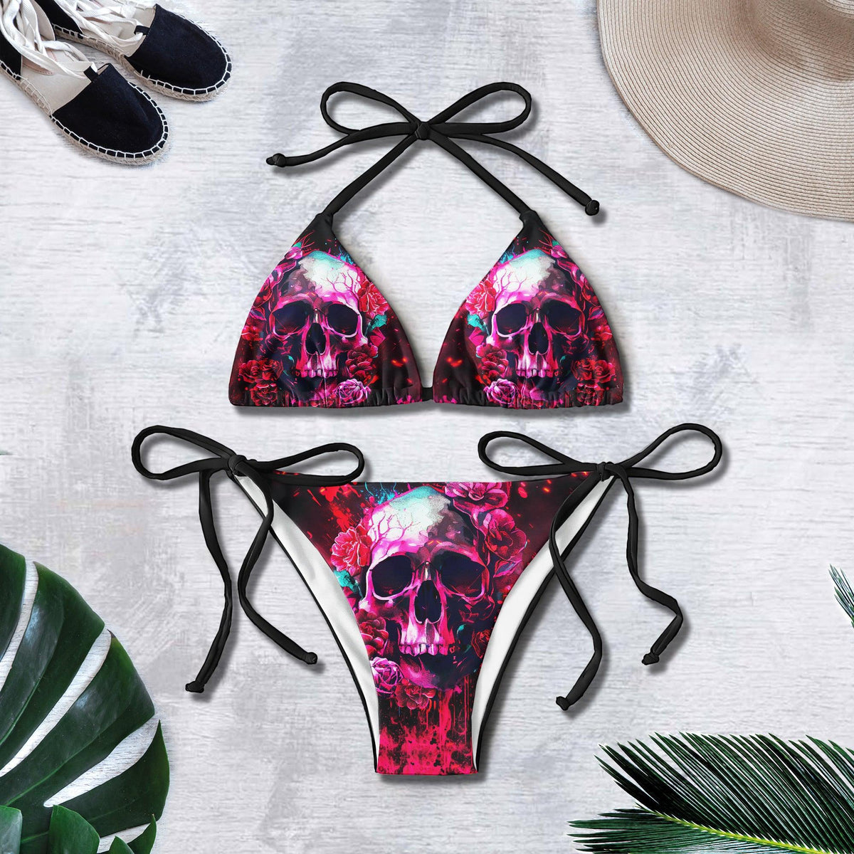 Skull Gothic Rose Micro Triangle Bikini Swimsuit - Wonder Skull
