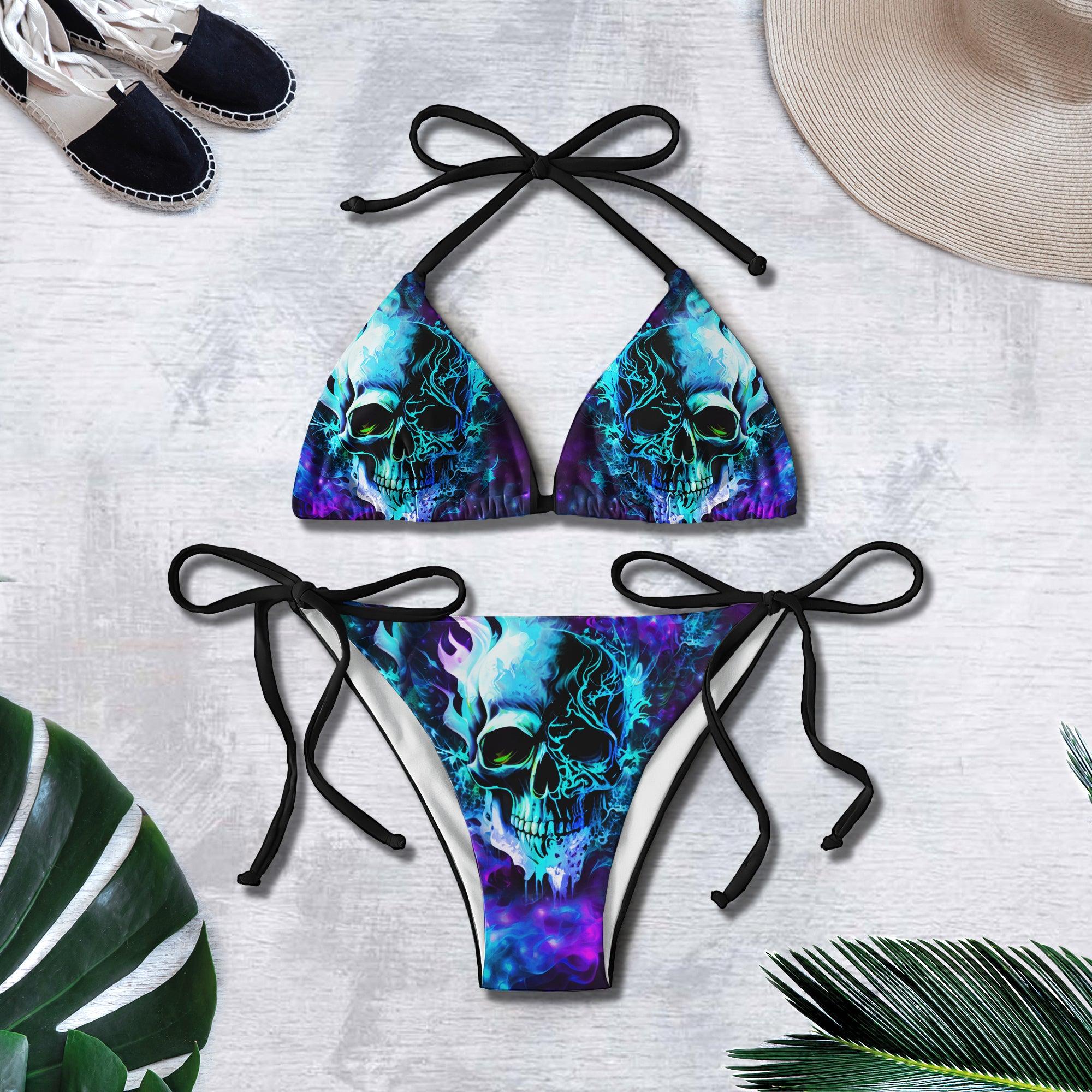 Skull Gothic Ocean Flame Micro Triangle Bikini Swimsuit - Wonder Skull