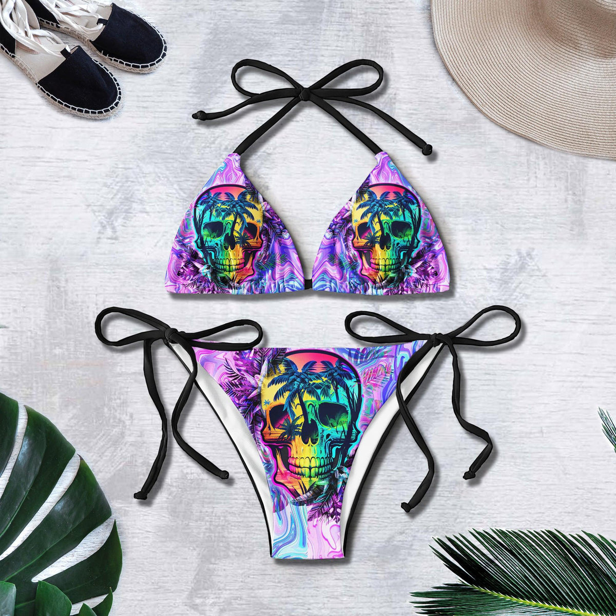 Tropical Skull Gothic Vibe Micro Triangle Bikini Swimsuit - Wonder Skull
