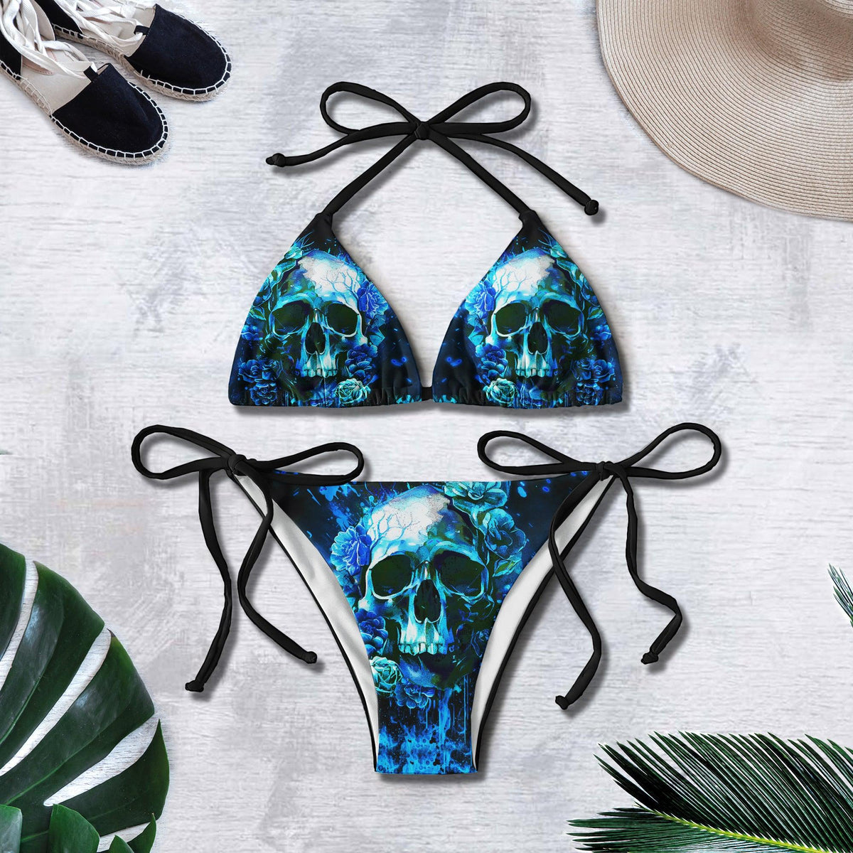 Ocean Blue Skull Gothic Micro Triangle Bikini Swimsuit - Wonder Skull