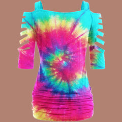 Canabis TieDye Hollow Cut Out T-shirt for Women - Wonder Skull