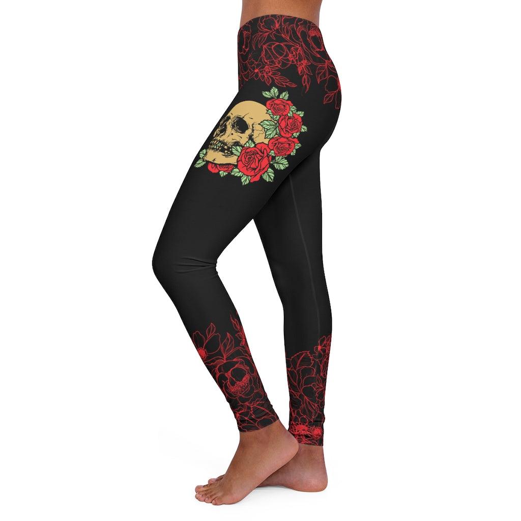 Skull Red Rose Women's Spandex Leggings - Wonder Skull