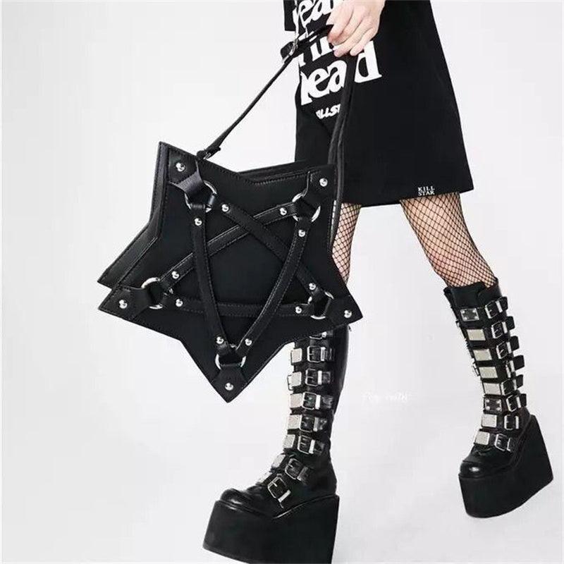 Gothic Pentagram Shoulder Bag, Cool Strap HandBag For Women - Wonder Skull