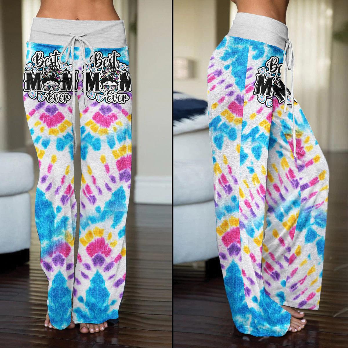 TieDye Blue Yelow Skull Mom High-waisted Wide Leg Pants - Wonder Skull