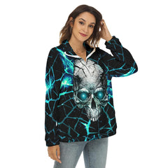 Skull Galaxy Crack Borg Fleece Sweatshirt With Half Zip - Wonder Skull