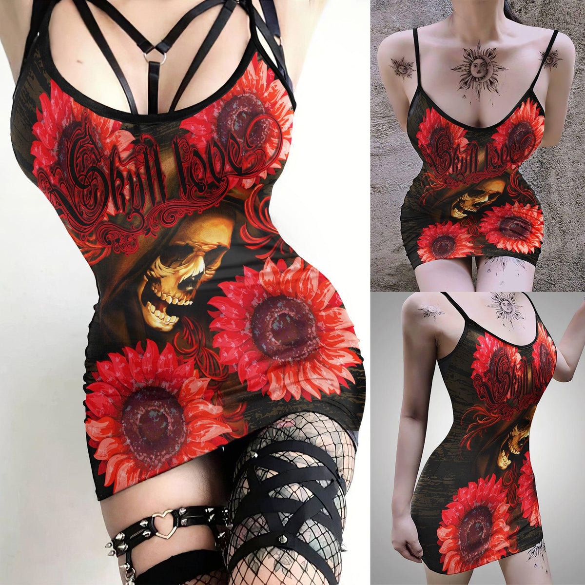 Skull Love Death Printed Body Dress, Hot Sleeveless Minidress For Women - Wonder Skull