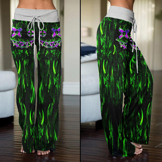 Green Flame Horror Smile Skull High-waisted Wide Leg Pants - Wonder Skull