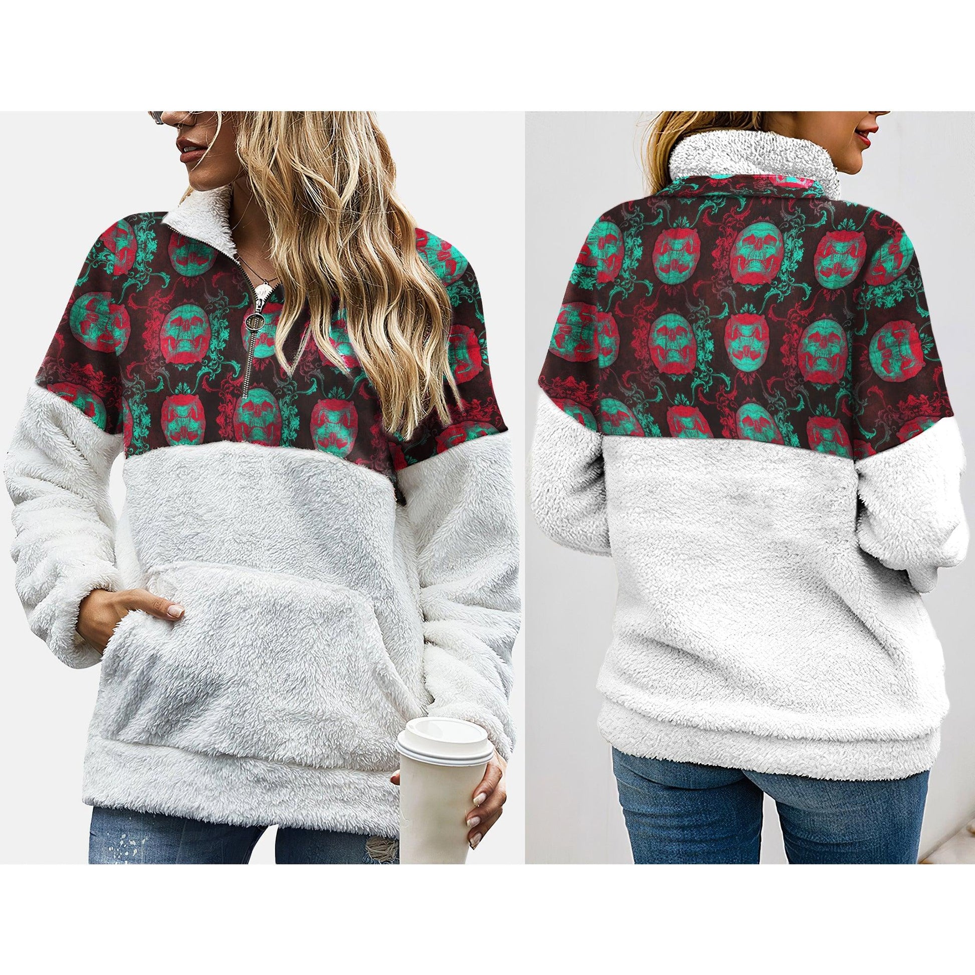 Ancient Skull Fleece Sweatshirt With Half Zip - Wonder Skull