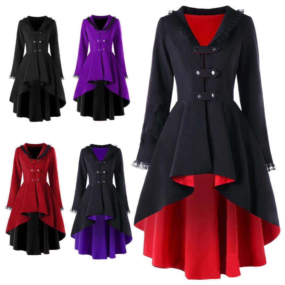 Gothic Asymmetrical Coat, Warmest Long Sleeve Outwear For Women - Wonder Skull