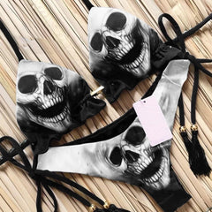 Gothic Skull Bandage Bikini Set, Stunning Black And Gray 2 Piece For Women - Wonder Skull