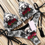Red Skull Rose Bandage Bikini Set, Sexy Spaghetti Swimsuite For Women - Wonder Skull