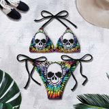 Tiedye Gothic Skull All Over Print Summer Micro Triangle Bikini Swimsuit - Wonder Skull