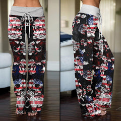 Skull Flag 3D High-waisted Wide Leg Pants - Wonder Skull