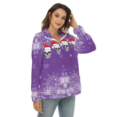 Christmas Skull Borg Fleece Sweatshirt With Half Zip - Wonder Skull