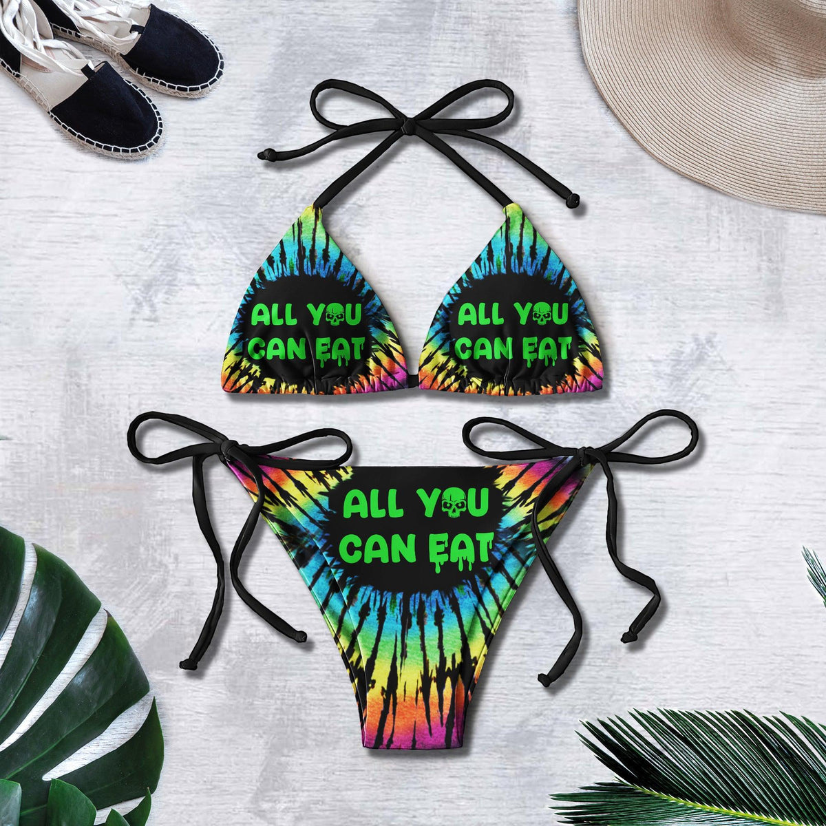 Funny All You Can Eat Summer Micro Triangle Bikini Swimsuit - Wonder Skull