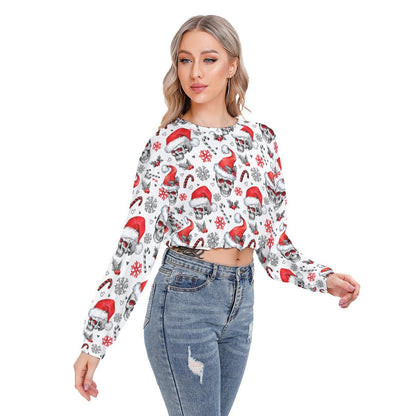Skull Pattern Long Sleeve Sweatshirt With Hem Drawstring - Wonder Skull