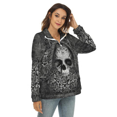 Gothic Mirror Skull Borg Fleece Sweatshirt With Half Zip - Wonder Skull