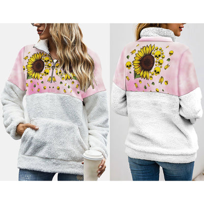 Sunflower Skull Fleece Sweatshirt With Half Zip - Wonder Skull