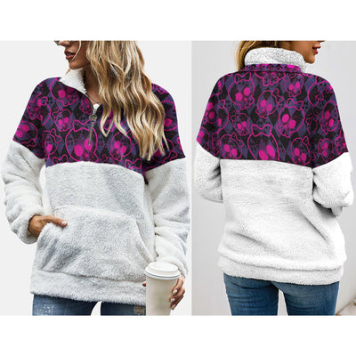 Pink Neon Skull Fleece Sweatshirt With Half Zip - Wonder Skull