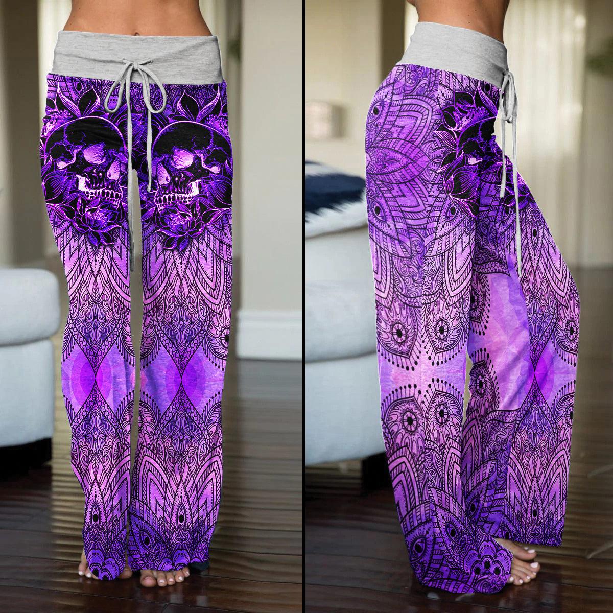 Violet Skull Mandala High-waisted Wide Leg Pants - Wonder Skull