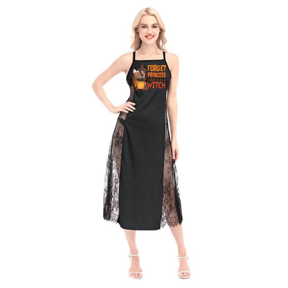 Be Witch All-Over Print Women Lace Cami Cross Back Dress - Wonder Skull