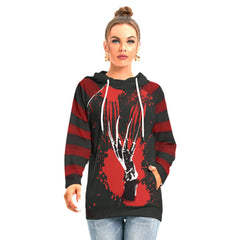 Scary Bloody Claw All-Over Print Women's Hoodie With Double Hood, Cool Nightmare Outwear - Wonder Skull