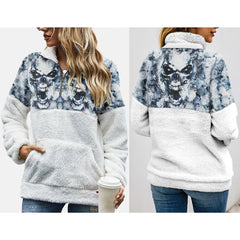 Blue Frozen Skull Fleece Sweatshirt With Half Zip - Wonder Skull