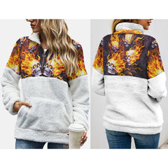 Silver Skull Fire Fleece Sweatshirt With Half Zip - Wonder Skull