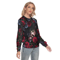 Skull Rose Slim Round Neck Sweatshirt - Wonder Skull