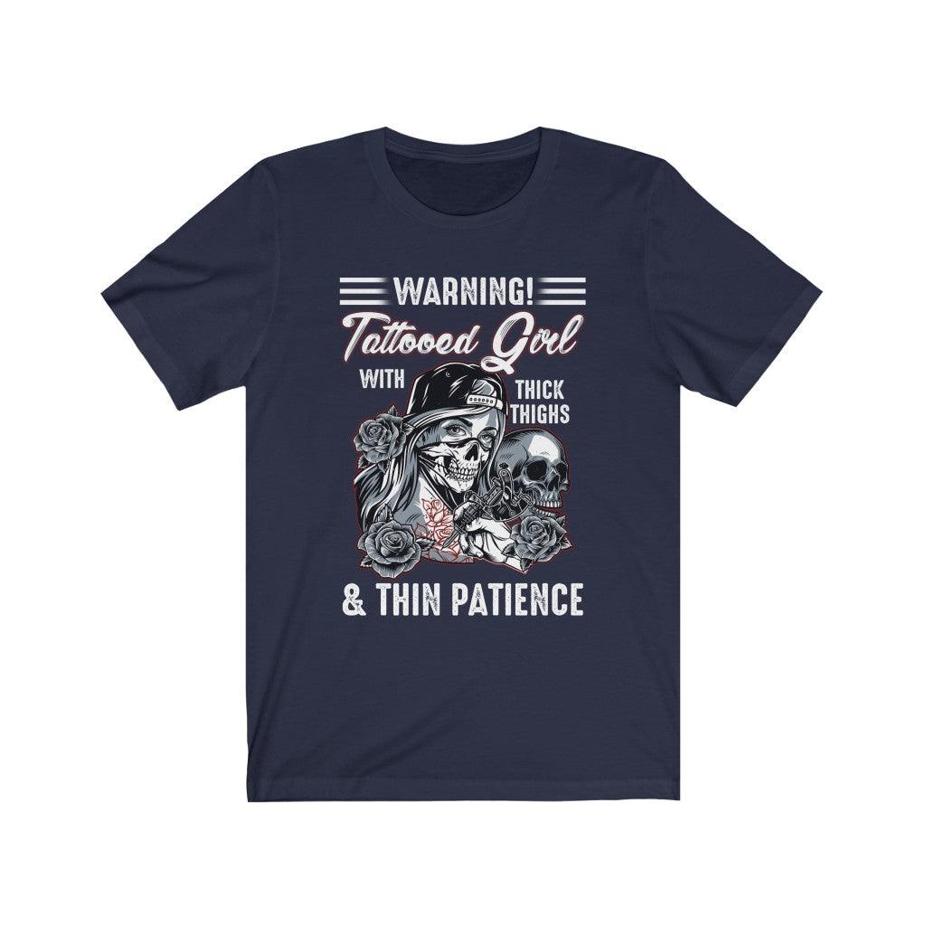 Funny Tattooed Girl With Thick Thighs And Thin Patience Skull T-Shirt - Wonder Skull