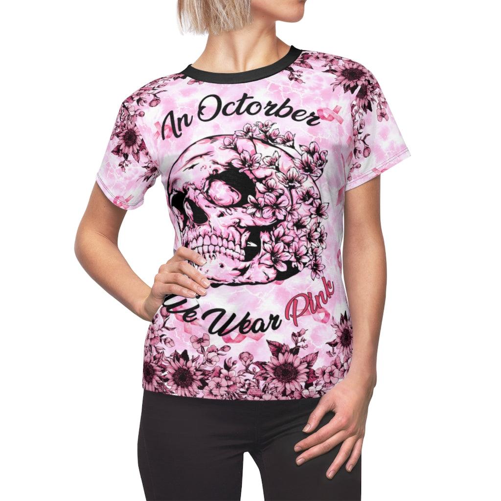 In October We Were Pink All Over Print T-shirt For Women - Wonder Skull