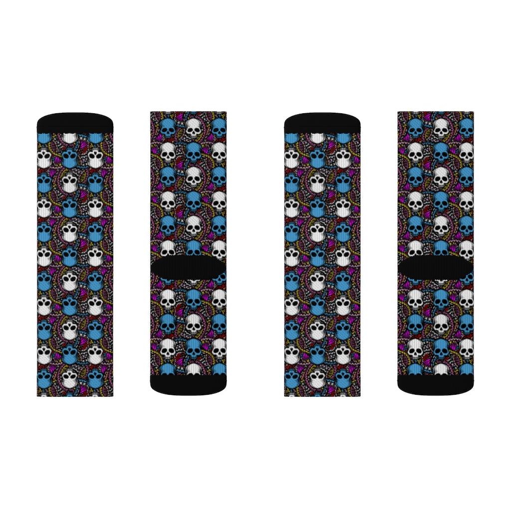 Skull Blue And White Sublimation Socks - Wonder Skull