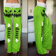 Green Skull Creep Creep High-waisted Wide Leg Pants - Wonder Skull