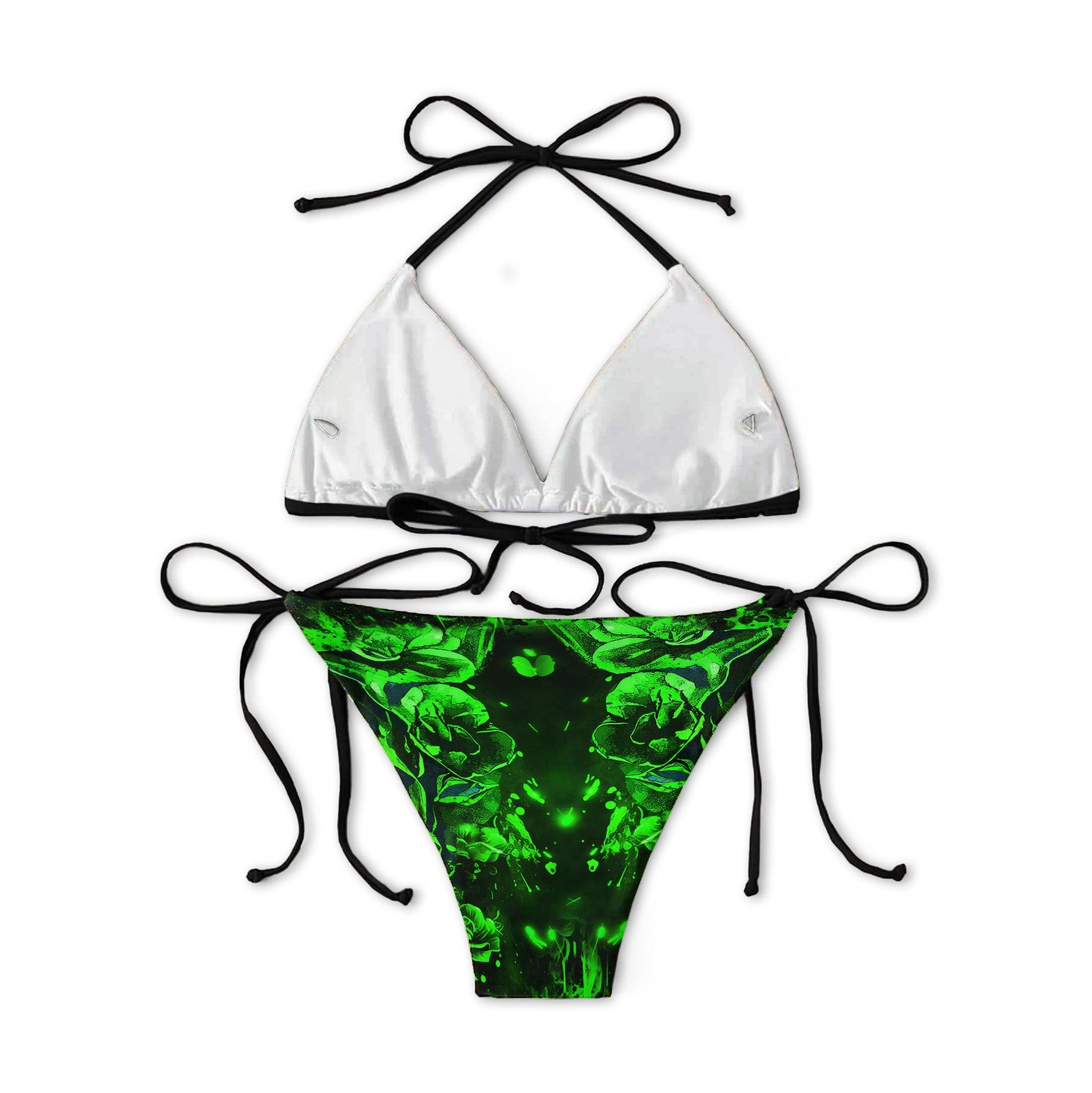 Green Shadow Skull Gothic Micro Triangle Bikini Swimsuit - Wonder Skull