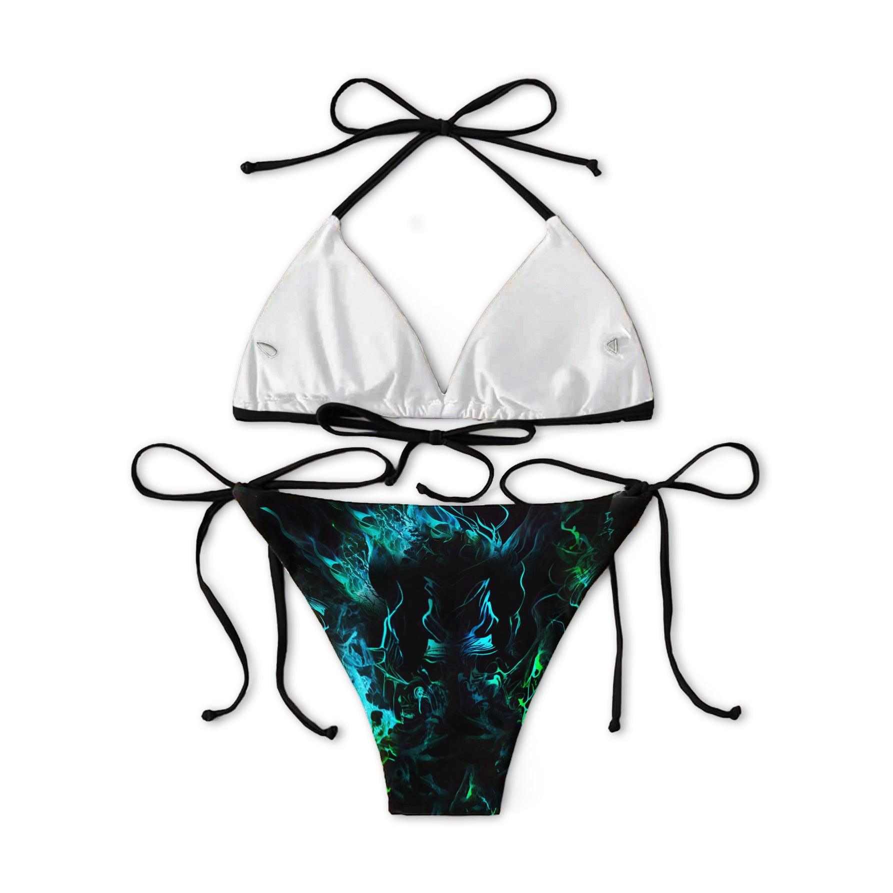 Green Gothic Skull Flame Micro Triangle Bikini Swimsuit - Wonder Skull