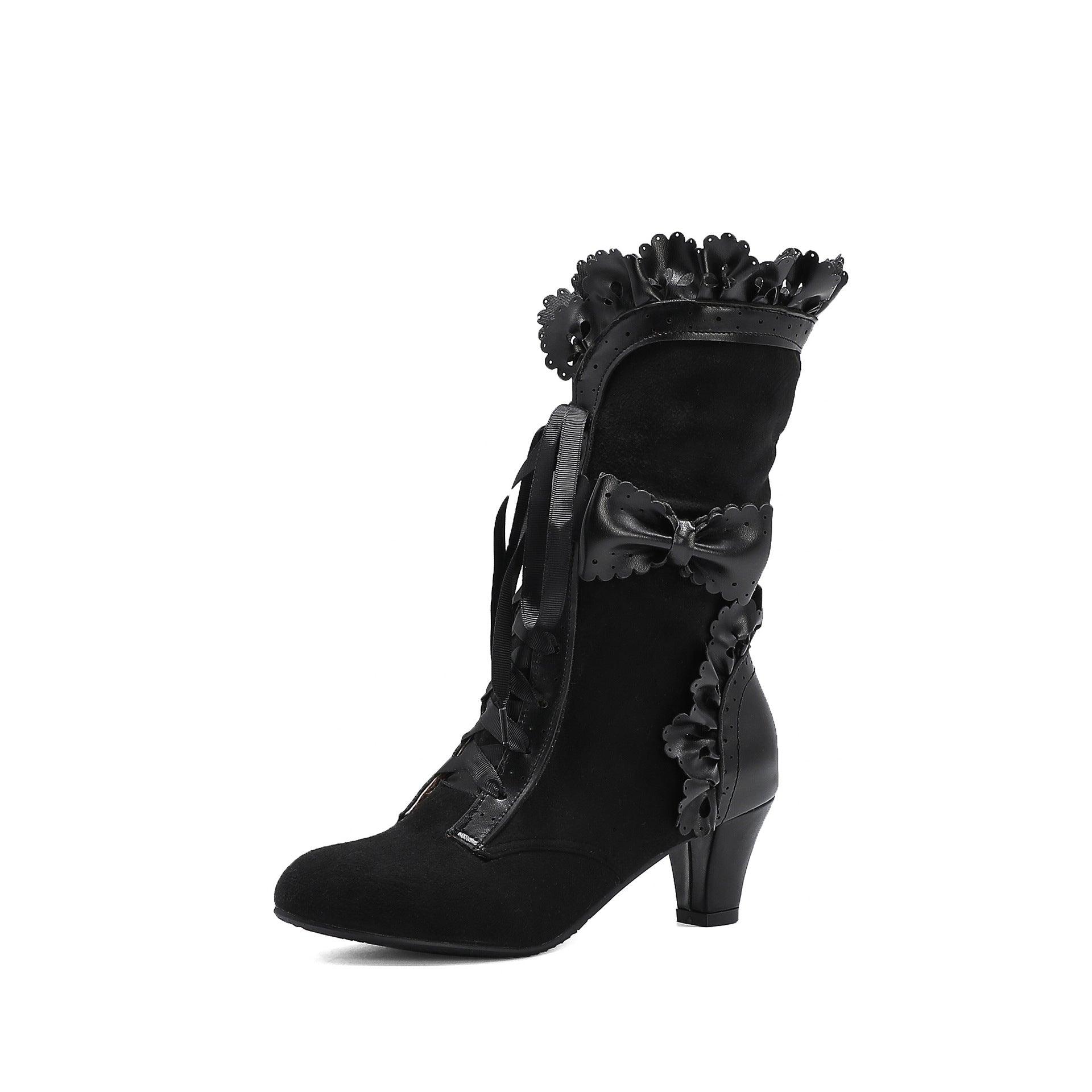 Victorian Lace-up Plus Boots, Adorable High Heel For Women - Wonder Skull