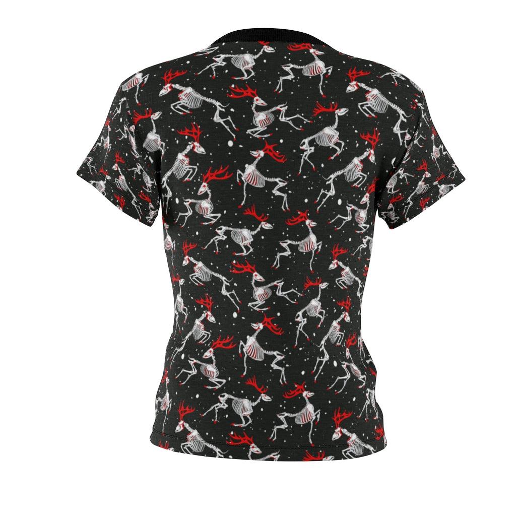 Christmas Reindeer Skeleton All Over Print T-shirt For Women - Wonder Skull