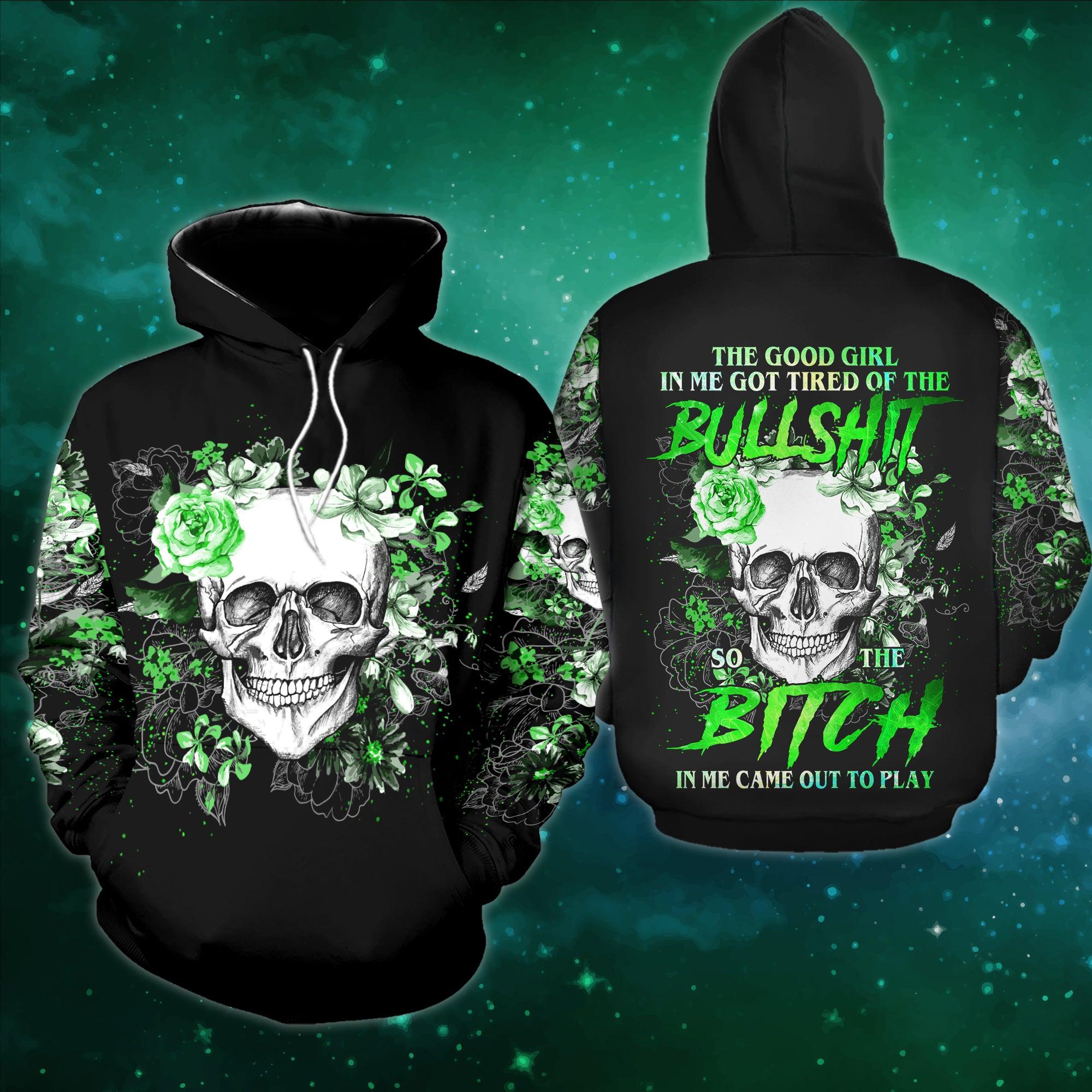 Green Flower Skull The Good Girl In Me Funny Hoodie For Women - Wonder Skull