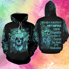 Green Skull Tread Carefully Muthafuka Funny Hoodie For Women - Wonder Skull