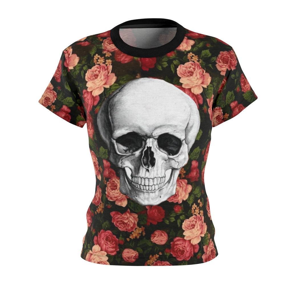 Multicolored Floral Skull All Over Print T-shirt For Women - Wonder Skull