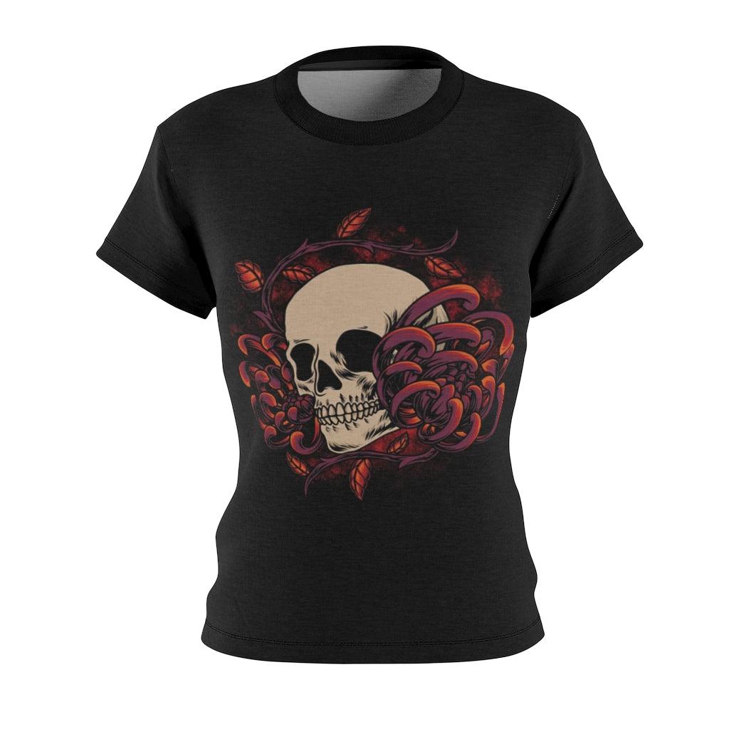 Spider Lily Skull All Over Print T-shirt For Women - Wonder Skull