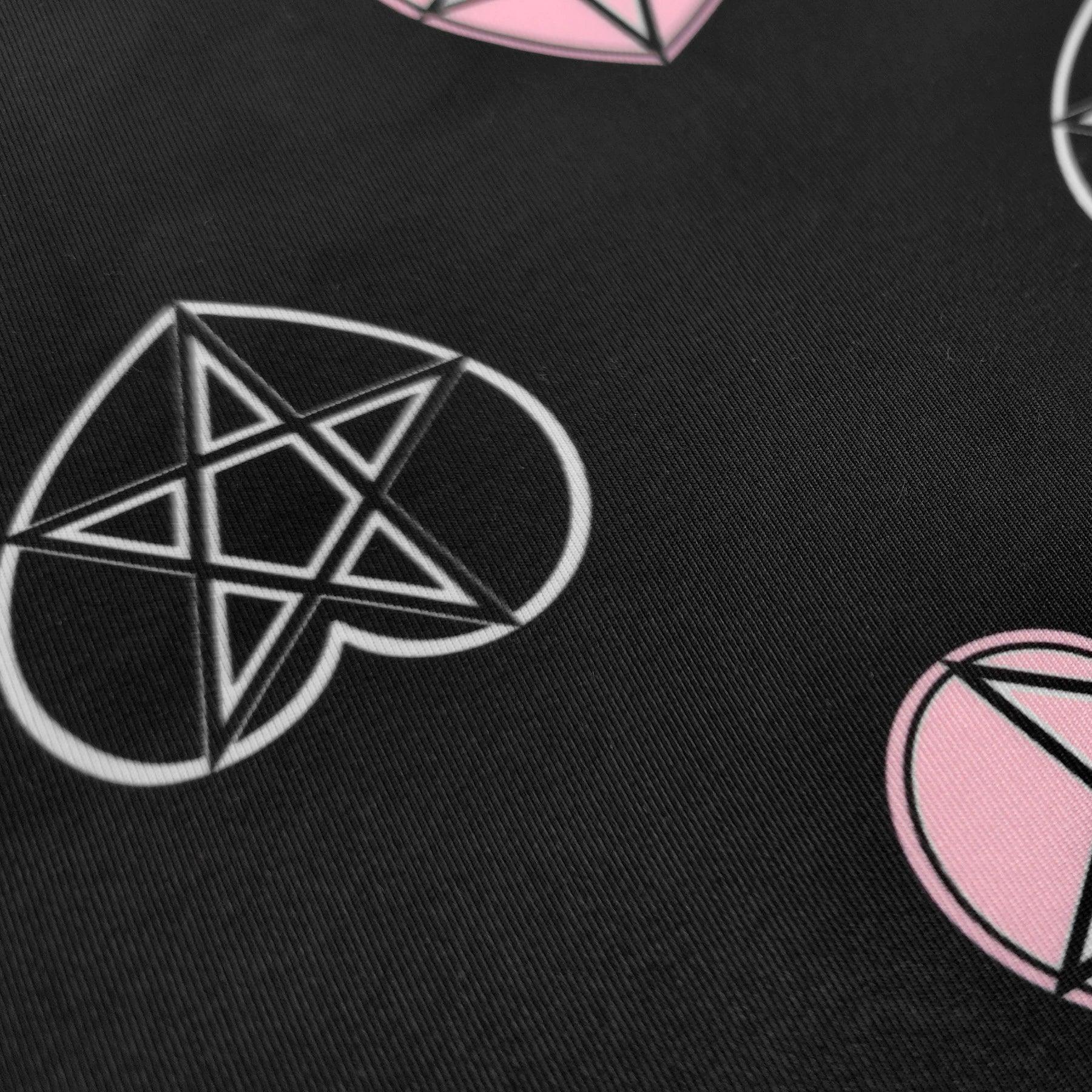Punk Gothic Pink Heart Printed Dress Graphic, Coolest Fishnet LongSleeve Vestidos For Women - Wonder Skull