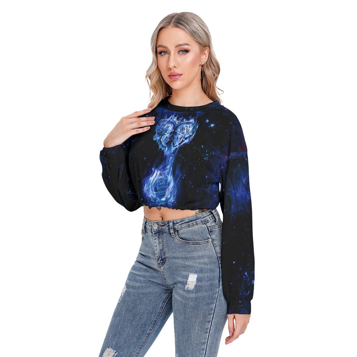 Skull Heart Long Sleeve Sweatshirt With Hem Drawstring - Wonder Skull