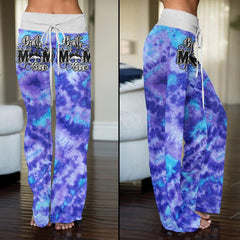 Purple Blue Rainbow Skull Mom High-waisted Wide Leg Pants - Wonder Skull