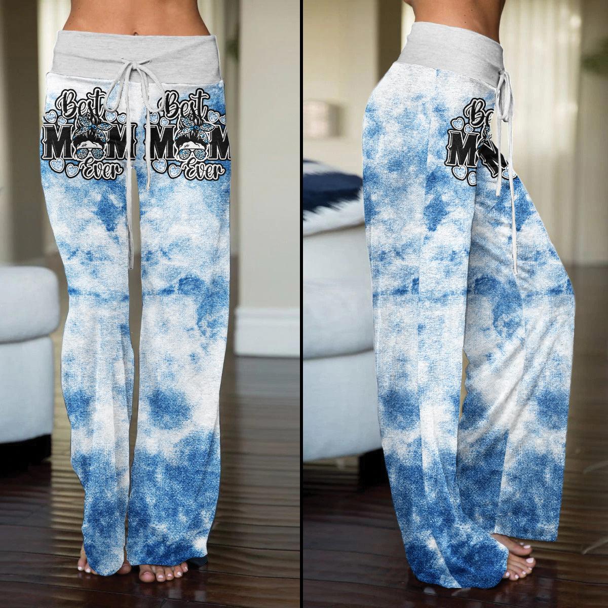 Sky Ocean Blue Skull High-waisted Wide Leg Pants - Wonder Skull