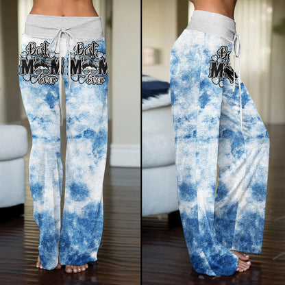 Sky Ocean Blue Skull High-waisted Wide Leg Pants - Wonder Skull